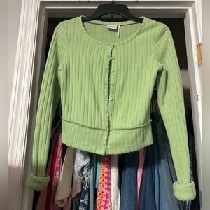 Urban Outfitters Green Ribbed Button Down Sweater